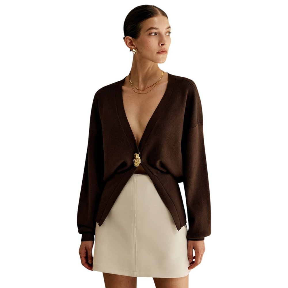 Commense Old Money Golden Button Plain Chic Cardigan Dark Brown Womens Small NWT